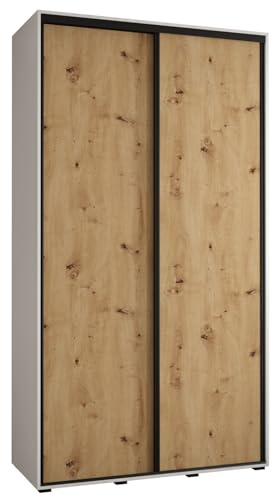 MEBLE KRYSPOL Davos 1 130 Schlafzimmerschrank mit Zwei Schiebetüren - Moderner Kleiderschrank mit Kleiderstange und Regalen - 235,2x130x45 cm - Weiß Artisan Schwarz