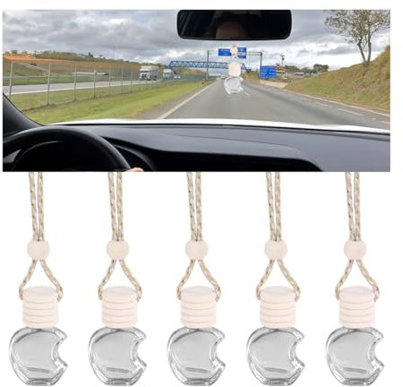 JNNJ 5 Stück Hängende Auto-Lufterfrischer-Flasche, Auto Lufterfrischer Parfüm Flasche, Leere Autoparfümflasche, Rückspiegel Duft-Diffusor Für Auto, Haus(Apfelform)