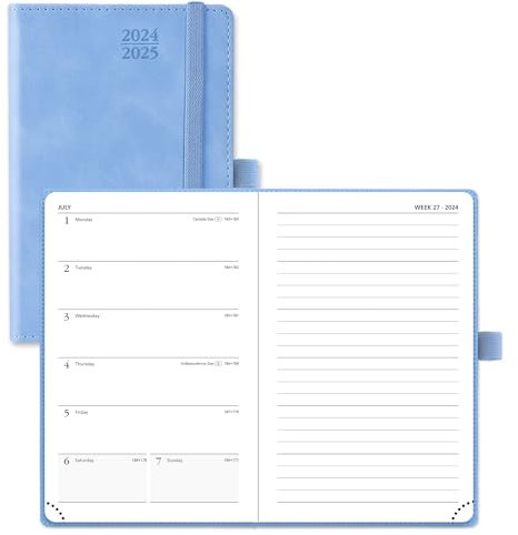 POPRUN Planer 2024–2025, Taschenformat (10,2 x 15,7 cm), akademischer Mini-Kalender für Geldbörse (Juli 2024–Juni 2025), Wochen- und Monats-Organizer für Zeitmanagement, Ledereinband, Innentasche –