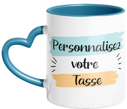 Woopers - Tazza a Cuore Azzurro Personalizzata con 1 o 2 Foto e Scritte. Regalo Festa della Mamma