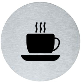 stahl-design-tebart Cartel pictograma redondo 7,5 cm acero inoxidable autoadhesivo 3M superficie adhesiva grabada aspecto elegante señalización duradera café 7,5 x 7,5 x 0,1 cm