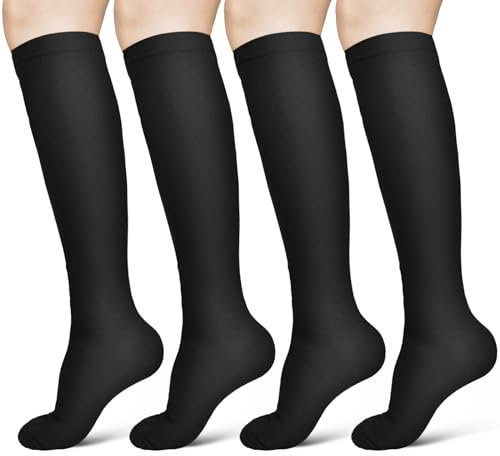 ACWOO Kompressionsstrümpfe für Damen Herren, 2 Paar Stützstrümpfe Medizinisch Kompressionssocken mit 15-20 Mmhg Thrombosestrümpfe, Compression Socks für Laufen, Sport, Flug, Radsport(Schwarz S/M)