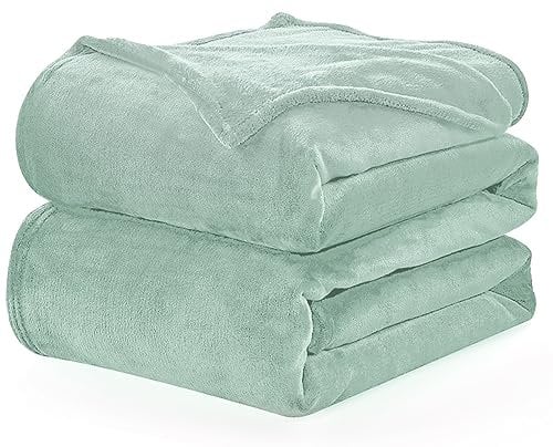 WAVVE Fleece Blanket Sofa Throw Sage Green 5ft x 6.5ft - Fluffy Soft Warm Versatile Blanket for Sofa/Couch/Bed Double/Twin Size, 150x200 cm