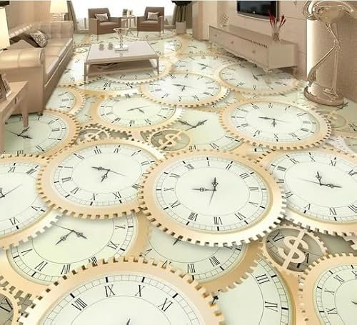 Wasserdichte Tapete für Badezimmer, 3D-Uhren, 3D-Boden, PVC, selbstklebende Tapete, Heimdekoration, 200 cm x 140 cm