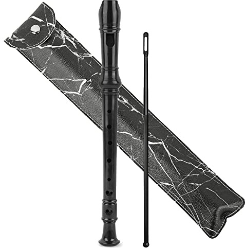 Czzmy Sopran-Flöte für Kinder, Anfänger, Sopran, 8 Löcher, mit Reinigungswerkzeug, Geschenk für Kinder, Anfänger, professionelle Spieler (2 Marmor), Schwarz