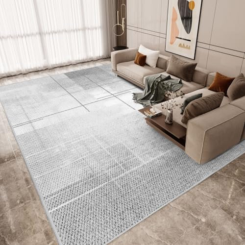 Vamcheer Teppich Wohnzimmer Moderner Anti-Rutsch - Teppiche Esszimmer Kurzflor 200x300, Teppich Waschbar,Kuschelteppich mit Streifen,Teppiche Groß für Arbeitszimmer,Büro,Super Weich,Wollweiß