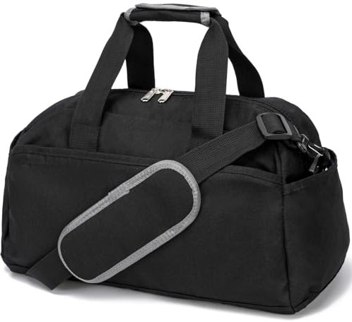 Kleine Sporttasche für Damen und Herren, Mini-Reisetasche für Reisen, Sport, leichte Handgepäcktasche, 35,6 cm, Schwarz, 14in x 8in x 8in, Kleine Tasche