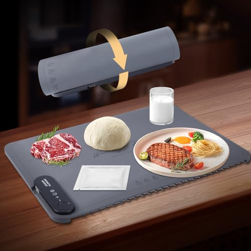 Revolutionary Daily Roll Up Full Surface Heating Mat, Portable Electric Silicone Defrosting Tray, Hot Plate Keeps Food Warm (Gray)