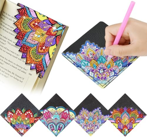 AUAUY 4 Stück Diamond Painting Lesezeichen Set, 5D DIY Bookmark Diamant Painting für Erwachsene und Kinder Personalisierte Lesezeichen Diamond Art Zubehör Erwachsene Basteln Mädchen Geschenke