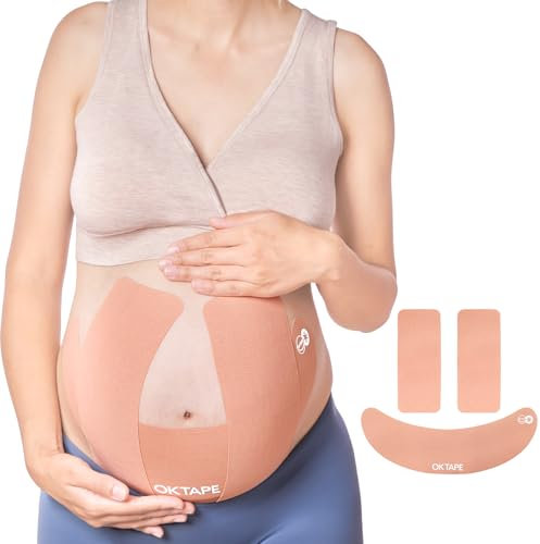 OK TAPE Mama Tape Schwangerschaft Bauchstütze Patches, Becken- und Rückenschmerzlinderung Extra breites Kinesiologieband für schwangere Haut Unterstützung,（7.5 * 35cm+7.5 * 20cm*2）*4