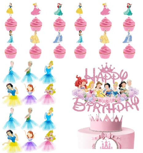 25 Pezzi Principesse Cupcake Topper, Cartoon Principessa Cupcake Toppers per Torte, Decorazione Torta Principesse, Topper Torta Compleanno Principesse, Adatto Festa di Compleanno Delle Ragazze