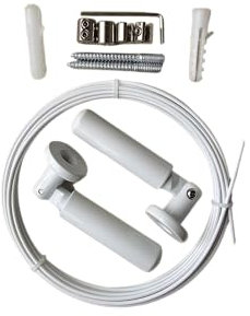 Seilspanngarnitur für die Wand- oder Deckenmontage Länge: 5 m Befestigungsmaterialien inklusive 5 Meter Gardinenseil Wäscheleine (Weiß)