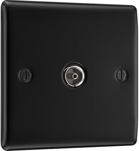 AMK® BG Single Socket for TV Aerial Connection Matt Black Co Axial Outlet With Euro Module Includes Fixings