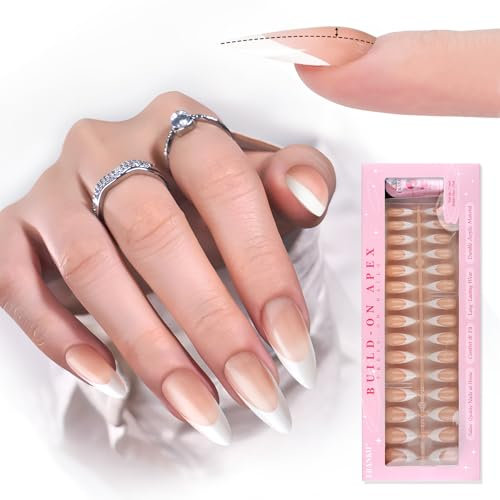 EBANKU French Tip Press on Nail, 150Pcs Préformés Colle sur Ongles Blanc Moyen Amande Faux Ongles Gel Ongles Épais Acrylique pour Ongles Plats avec Colle à Ongles