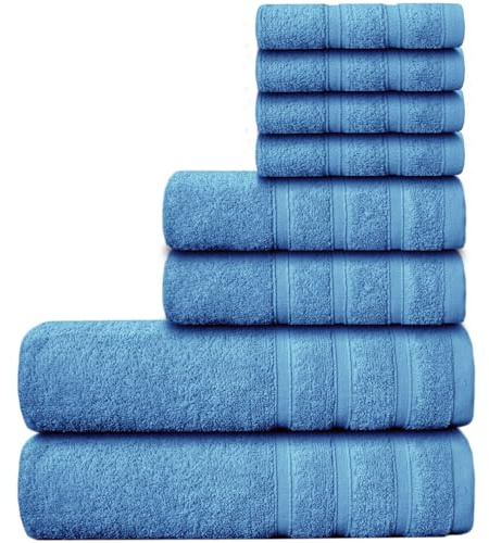 Casabella Luxury 100% Egyptian Cotton Towel Bale - 8 Pieces - 550 Gsm Xlarge Sizes_Blue_8 Pieces Set