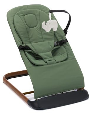 Fillikid Wippe Exklusiv | Faltbare Babywippe mit 3 verstellbaren Liegepositionen | Holzoptik Gestell, Spielebogen und Sicherheitsgurt | Babyschaukel einfach zu reinigen | 0 bis ca. 6 Monate, 0-9 kg