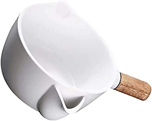 LWLYLCHBM Oil Strainer Pot, Gravy Fat Separator Jug, Oil Strainer Container for Kitchen, Gravy Jug Fat Separator, Grease Can Ceramics Oil Soup Strainer Bowl, with Wooden Anti-Scalding Handle-500ml