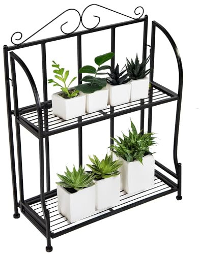 Annastore Blumenregal aus Eisen Blumentreppe Pflanzenständer aus Metall Pflanzentreppe Pflanzenregal Größe 2-Ebenen (50 x 21 x 64) (B/T/H)