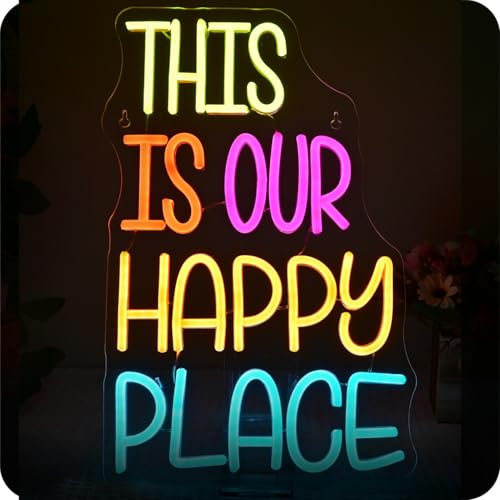 Wanxing Thes Is Our Happy Place Neon Schild,Led Schild für Wanddekoration,Dimmable Neon Sign for Bedroom,Leuchtreklame für Lesezimmer,Klassenzimmer,Buchparty,Bibliotheksdekoration,Bücherwurm-Dekor