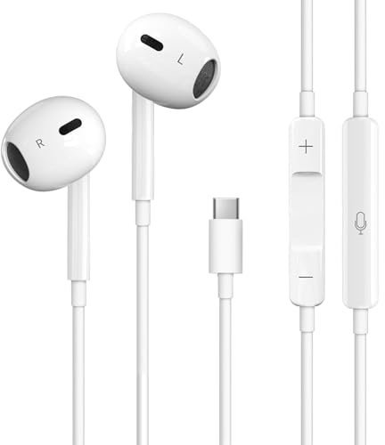 USB C Headphones,Wired Type C Earphones with Microphone and Volume Controller, HiFi Stereo In Ear USB Type C Noise Cancellation Earbuds, for iPhone 15/15pro/16/16pro, iPad Pro,Samsung Galaxy S22 S21