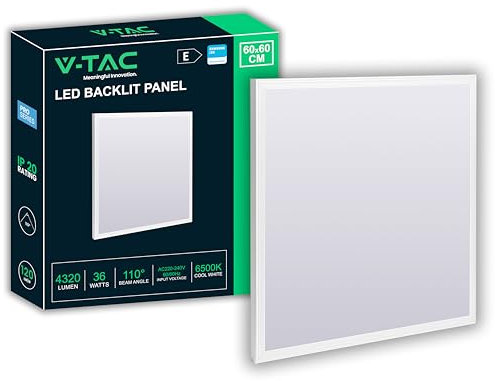 V-TAC Pannello LED da Incasso 36W - Chip Samsung - Lampada Quadrata 60x60 cm - 4320 Lumen - IP20 - per Soffitto, Ufficio, Casa, Negozio - Plafoniera - Luce 6500K Bianca Fredda