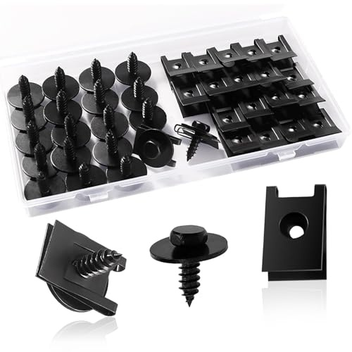 Yohuork 60 Stücke Schraube Mutter Clip Kit, Kotflügelclip Blechmutter Befestigung, Unterboden Unterfahrschutz Schraube U Typ Schrauben, Karosserieschrauben Set für Auto Stoßstange, Türverkleidung