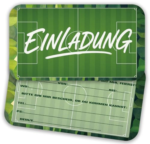 ZELAITE 12x Fußball Einladungskarten zum Kindergeburtstag, Coole Fußball Einladung zum Kinder Geburtstag für Jungen und Mädchen, Witzige Einladungskarte zur Geburtstagsfeier (F)