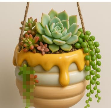 Walasis Bee Decor Hanging Planter: 3.9 Inch Opening Cute Flower Pot with Drainage - Ceramic Honey Plant Pot for Indoor Outdoor Garden Kitchen Bathroom