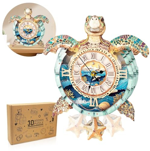 Cutywood 3D Puzzles for Adults Wooden Sea Turtle Clock Puzzle Adult Crafts