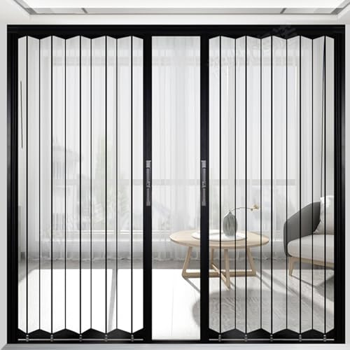 Puerta corredera plegable acordeon Interior Puertas interiores tipo acordeón de vidrio acrílico transparente, simples o dobles, de 80 pulgadas de alto, resistentes, transparentes(61x80in/155x203cm)