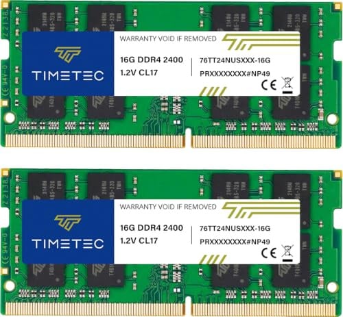 Timetec Premium 32GB KIT (2x16GB) DDR4 2400MHz (PC4-2400T) PC4-19200 SODIMM Laptop RAM – 260-Pin 1.2V CL17 Non-ECC Unbuffered Memory Module for Laptop, Notebook, Mini PC, All-in-One