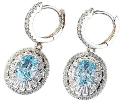 Daesar Weißgold Ohrringe Damen 375 EchtWeißgold, Creolen Hängend Blume mit 2ct Topas und Moissanit Hochzeit Ohrringe Creolen für Frauen Braut