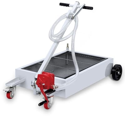 Garvee Bac de vidange d'huile, Récupérateur d‘Huile Moteur avec Chariot, Capacité 57 L, Flexible 2,5 m et poignée Pliante, Bac Acier Bas Profil pour Entretien Automobile