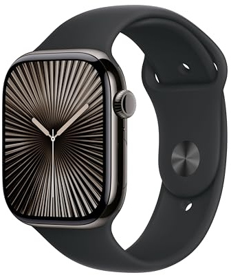 Apple Watch Series 10 (GPS + Cellular 46 mm) Smartwatch mit Titangehäuse in Schiefer und Sportarmband in Schwarz (S/M). (Ricondizionato)