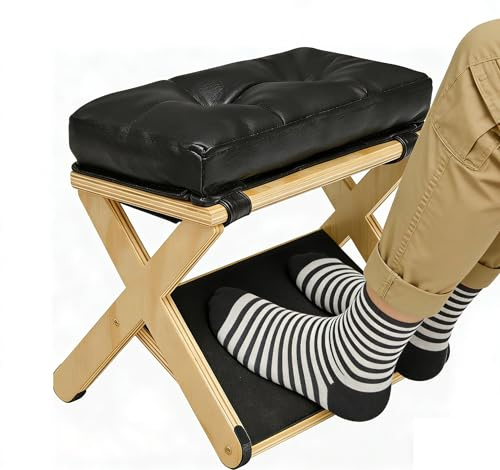 2-in-1 Fußstütze Schreibtisch, Höhenverstellbarer Fußhocker, Ergonomischer | Fußablage aus Holz mit Weichem, Rutschfester Fußhocker für Büro Auto, Ottoman Fußstütze Stuhl für Vanity
