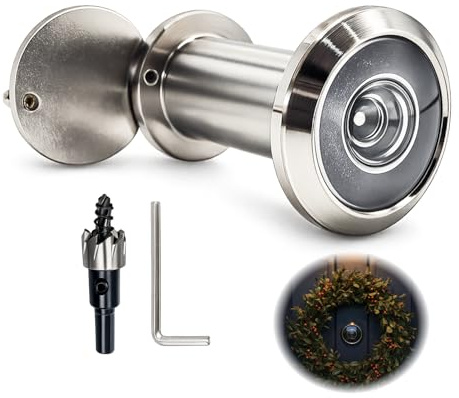 Judas de porte avec Brise-vue 200°, Judas Porte ø16 Mm RéGlable 35-57 Mm Acier, Oeilleton Porte Grand Angle en Verre Optique Avec Foret, Juda Oeil De Boeuf Pour SéCurité Maison Bur