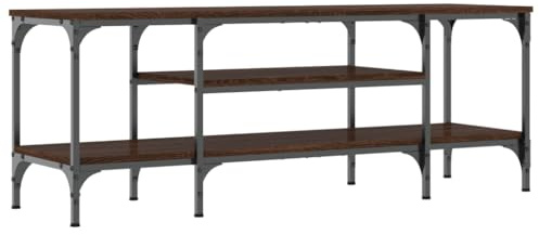 HETFTJN Meuble TV Industriel en Bois d'Ingénierie et Fer, Table Basse de Salon avec Étagères de Rangement pour Décodeur et Console, Meuble Télé Chêne Marron, 121 x 35 x 45 cm