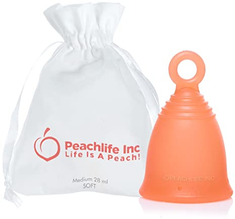 Peachlife Inc Menstrual Cup with Ring for Easy Retrieval - 12 Hour No Spill - Pad and Tampon Alternative - FDA Approved Medical Grade Silicone - PEACHCUP Posture Corrector