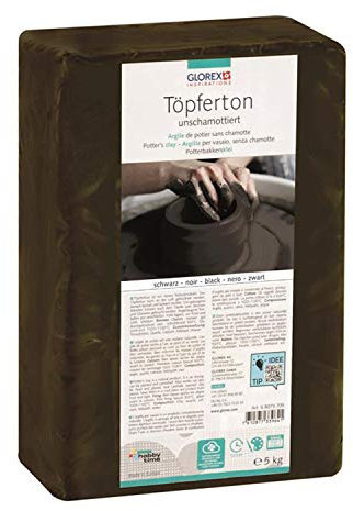 Glorex 6 8073 705 - Töpferton unschamottiert 5 kg schwarz, für Töpferscheibe geeignet