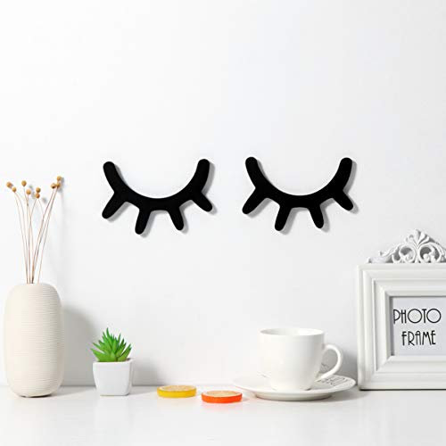 Vosarea 3D Wimpern Wandtattoo Holz Wimpern Wandaufkleber für Babyzimmer Kinderzimmer Deko Wanddekoration Wandtattoo Schlafende Augen Wand Aufkleber Wimpern Sleepy Eyes Wanddekoration (Schwarz)