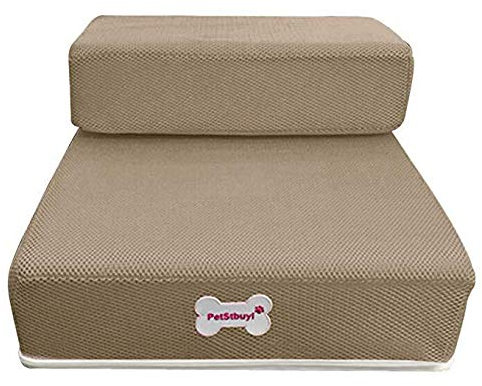 Yowablo Atmungsaktives Netz Faltbare Haustiertreppe Abnehmbares Haustierbett Katzenhunderampe 2 Stufen (Falte Größe:47 * 30 * 20cm,Braun)