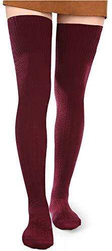 Moon Wood Calze Autoreggenti Donna Lunghe Cotone Termico Calze Alte Sopra Ginocchio Spesse Calde Stile Sexy Stivali San Valentino Bordeaux