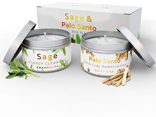 Chandelita Duftkerze mit Salbei & Palo Santo für Hausenergie, Meditation & Spirituelle Reinigung – Duftkerzen aus Sojawachs – Vegane Kerze mit Ätherischen Ölen – Aromatherapie Candle – Chakra Kerze