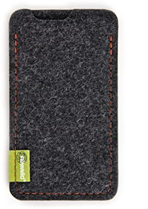 Almwild® Hülle passend für Apple iPhone 13 Mini / 12 Mini MIT Apple Leder Case/Silikon Case BREITES Sleeve Modell “Dezenzi” Schiefer- Grau,Schwarz aus Natur-Filz Handyhülle in Bayern handgefertigt
