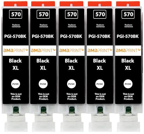 Amaprint 5 XL Patronen kompatibel mit Canon PGI 570 PGBK Schwarz passend für Pixma MG5700 MG5750 MG5751 MG6800 MG6850 MG7750 TS5000 TS5050 TS5055 TS6050 TS8050 TS9050 TS9055