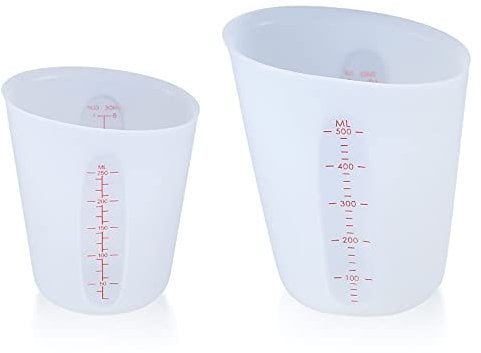 Ewwtrey 2 Pezzi Misurini in silicone, Misurino in silicone da 250 / 500ml con Scala Trasparente, Misuratori per Brocche per Stampi in Resina Epossidica, Artigianato, Laboratorio, Cucina (Bianca)