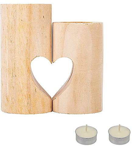 Klein Holz Kerzenständer, 2 Stücke Kerzenhalter Mit Kerze, Kerzenhalter Holz Teelichthalter Set, Handgefertigtes Mit Kerze Kerzenständer Aus HolzS für Valentinstag, Party, Party, Heimtextilien