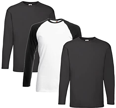 Fruit of the Loom Men's Long-Sleeved Valueweight Tee Sports Top, 2 black + 1 base whiteblack + 1 purchase notepad, M