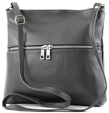 modamoda de T144 Damen Leder Umhängetasche Schultertasche Messenger bag handmade in Italy, Farbe:Dunkelgrau2021