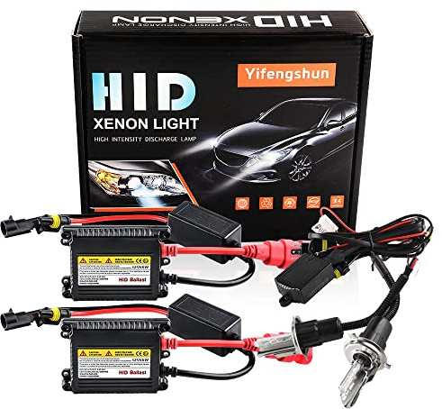 H4 HID Headlight Bulbs 6000K Xenon White with 55W DC Slim HID Ballast by Yifengshun Super Bright Xenon HID Light Bulb for Auto High / Low Beam (2 Xenon Bulbs + 2 Ballasts)